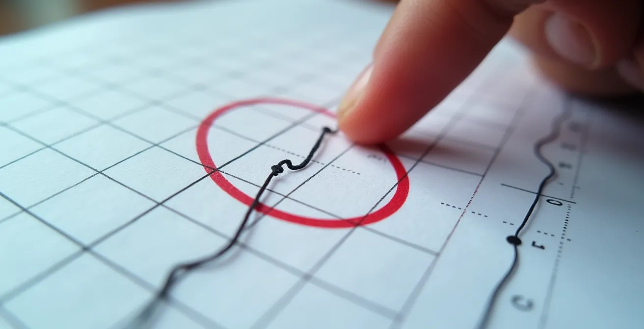 Main pointant une anomalie sur un graphique de données expérimentales