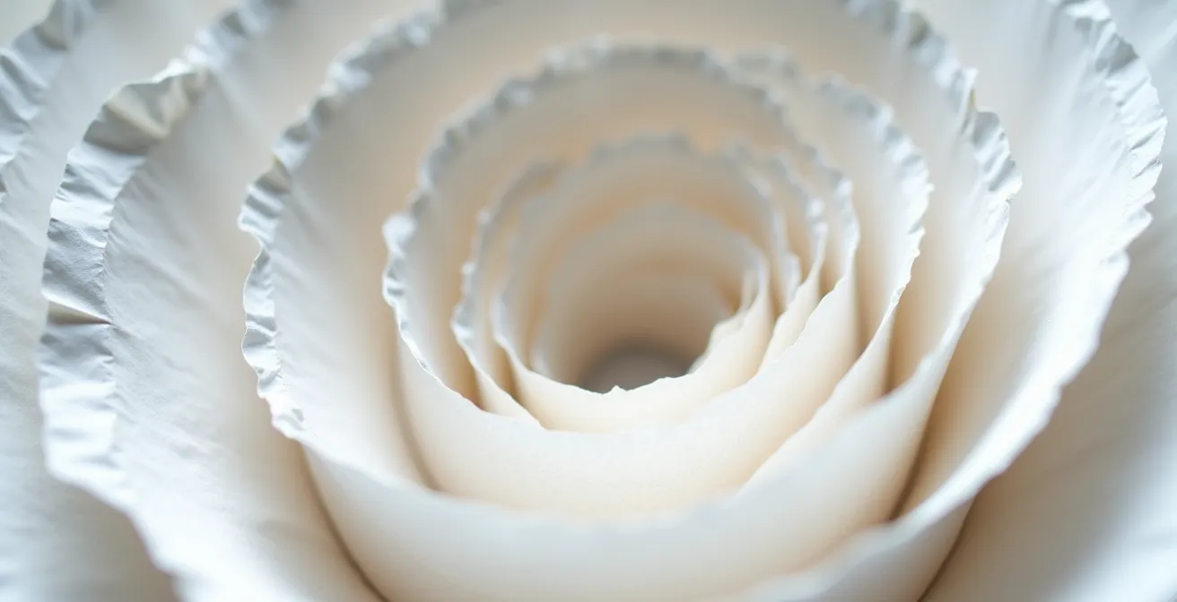 Gros plan sur des cercles concentriques de papier froissé suggérant la répétition frustrante