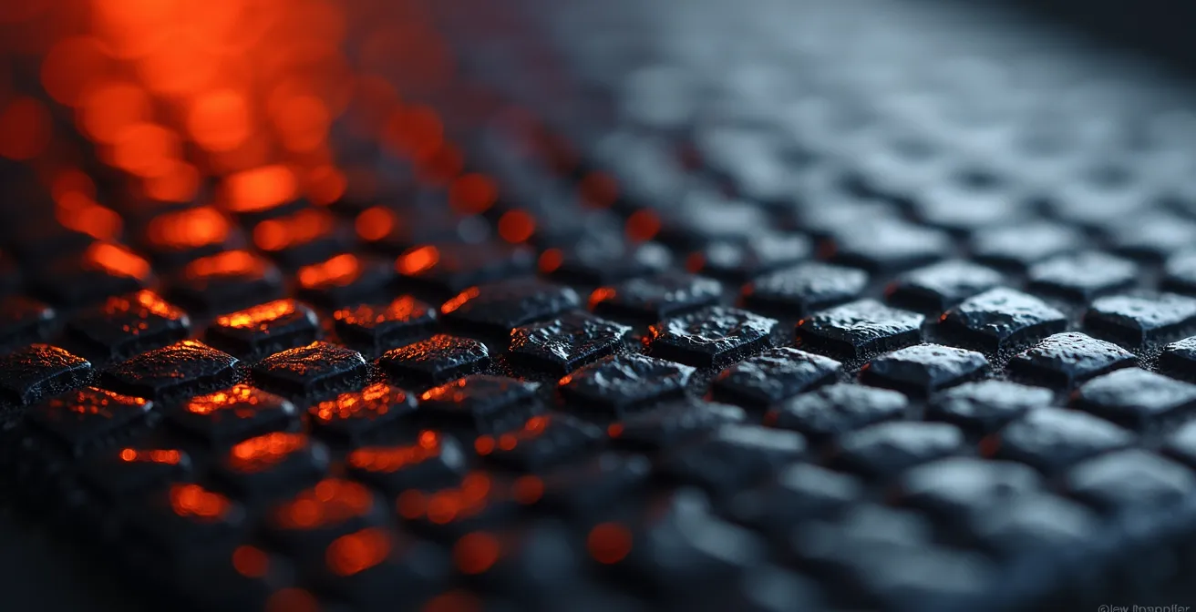 Vue macro du bouclier thermique composite en carbone avec ses textures et matériaux protecteurs