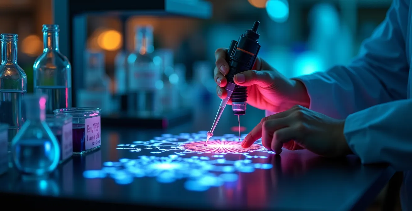 Scientifique analysant des données complexes dans un environnement de recherche