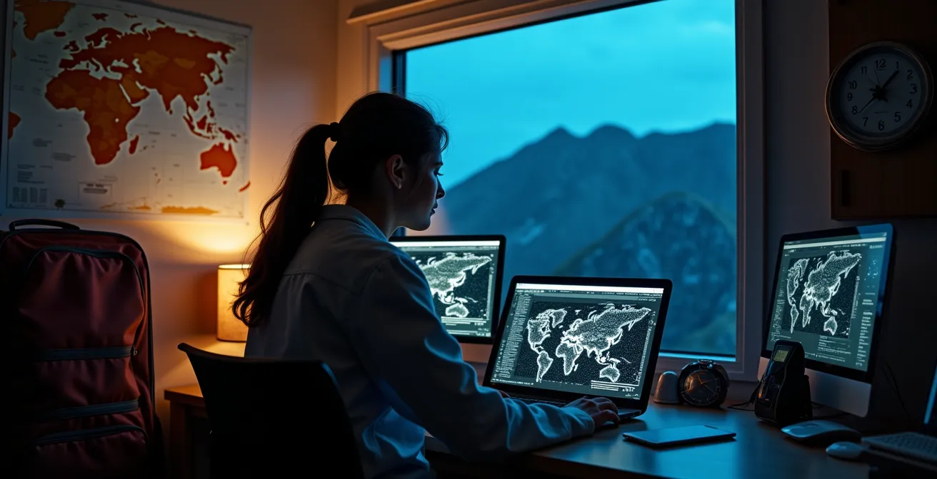 Astrophysicien travaillant de nuit dans un observatoire en haute altitude