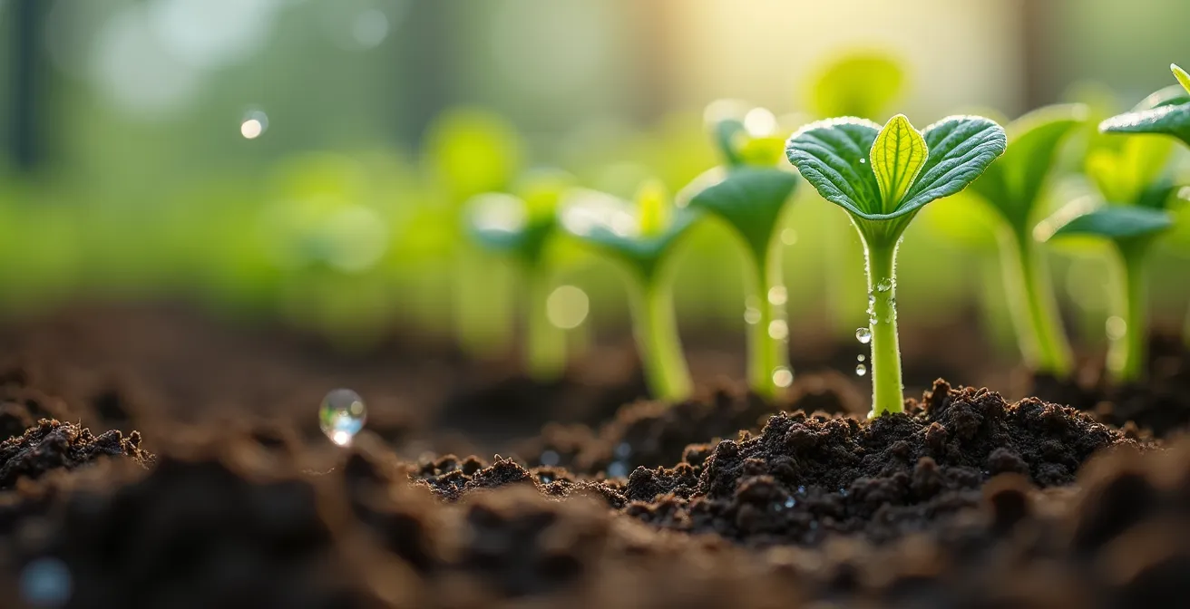 Jardinier arrosant des plantes à différents stades de croissance, métaphore de la répétition espacée pour consolider l'apprentissage.
