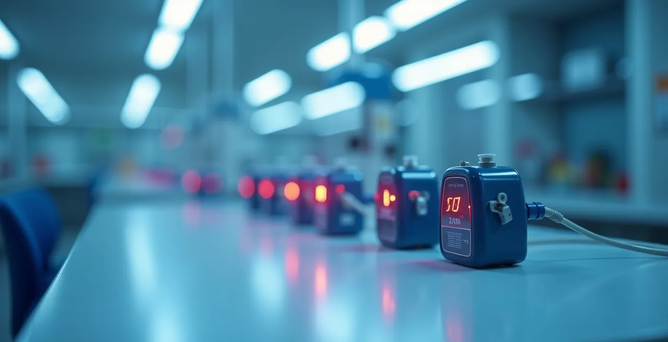 Graphique montrant la dérive d'un capteur CO2 non calibré au fil du temps avec courbe rouge déviante