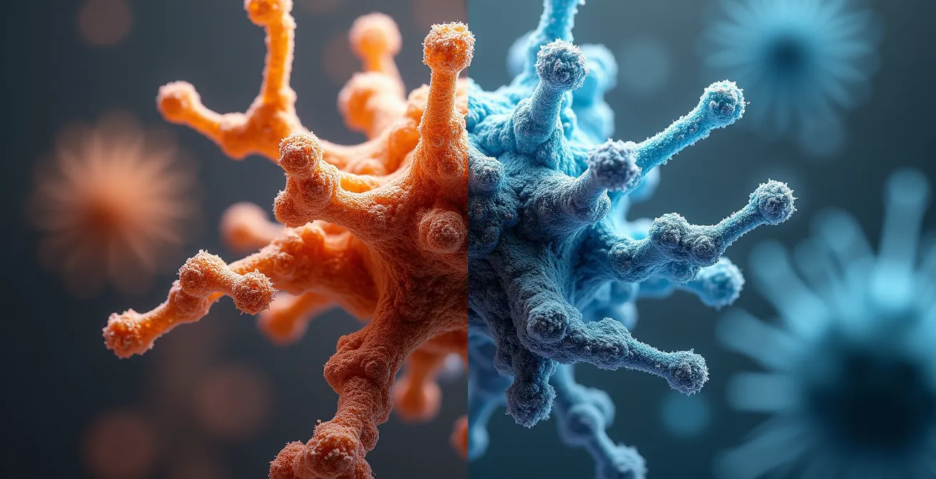 Représentation artistique et scientifique d'une molécule en équilibre visuel