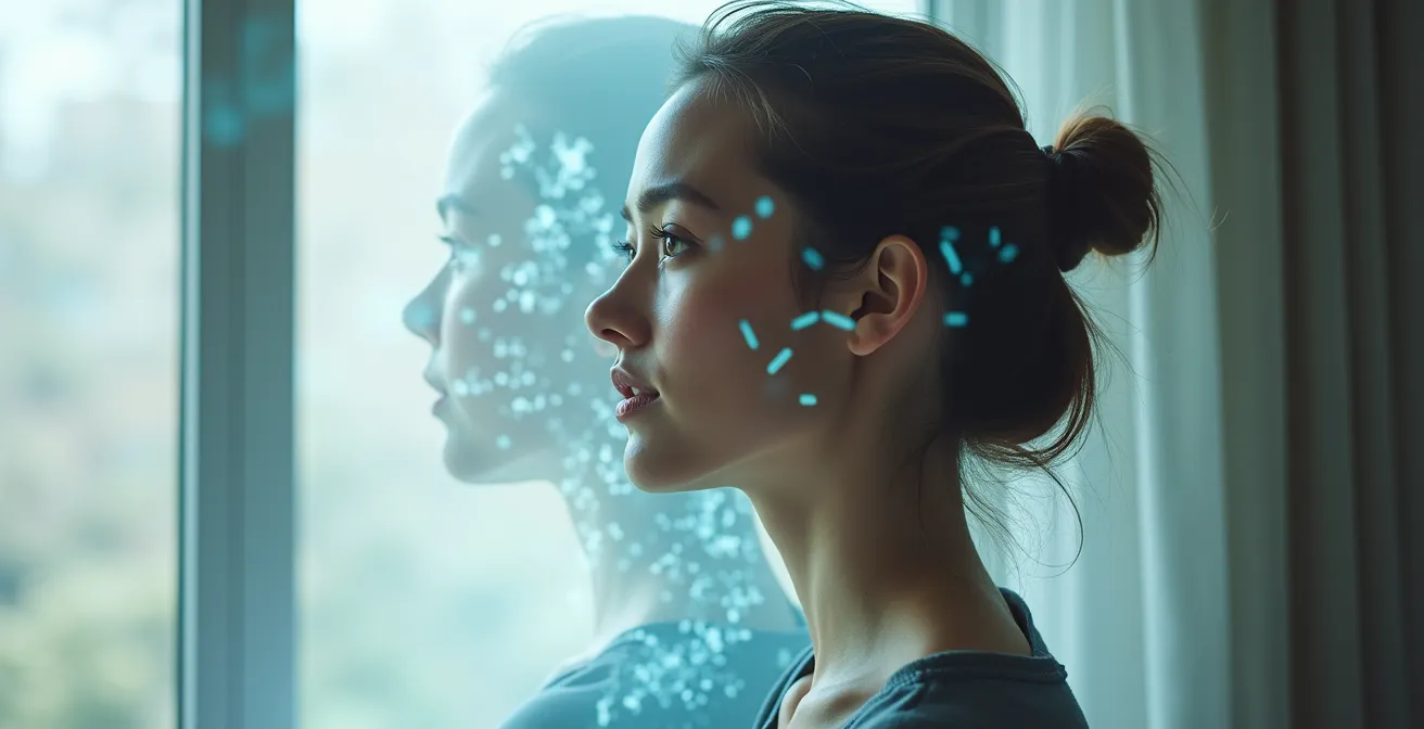 Silhouette humaine dédoublée avec une version translucide représentant le jumeau numérique