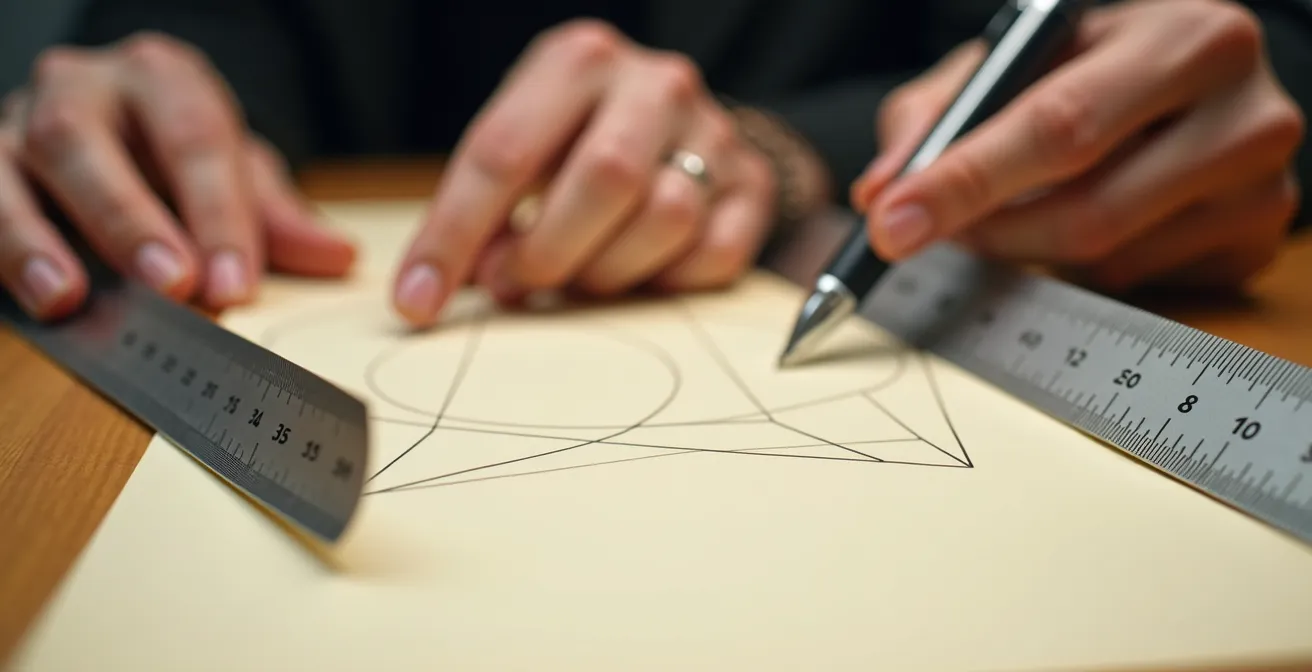 Mains traçant des lignes pour diviser une feuille selon la méthode Cornell