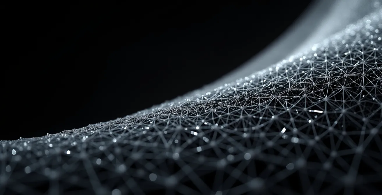 Gros plan technique montrant la structure polygonale d'un modèle 3D avec différents niveaux de détail