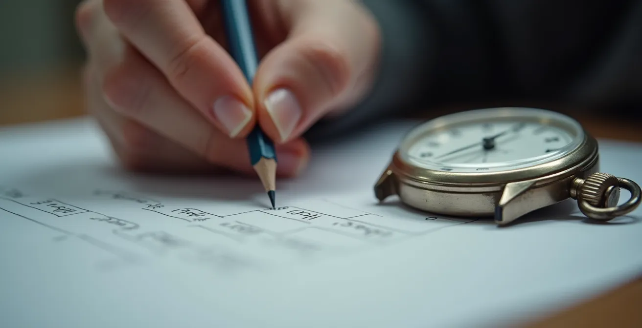 Candidat concentré travaillant avec un chronomètre lors d'une simulation d'examen
